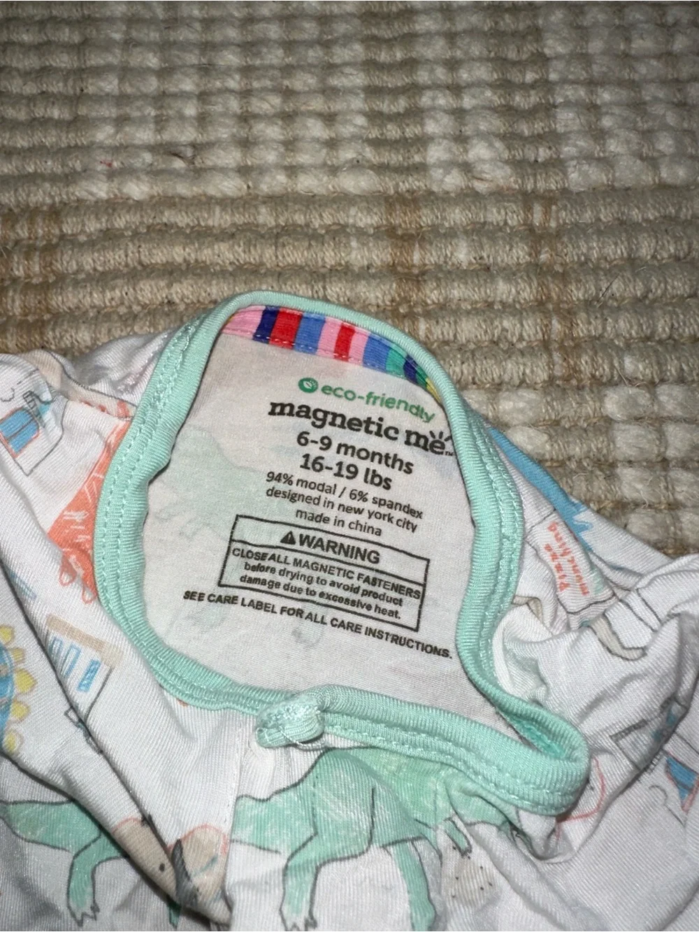 Magnetic Me White Footed Pajamas with Multicolor Dino Print